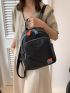 Litchi Embossed Classic Backpack Black Casual Adjustable Strap