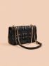 Metal Decor Quilted Flap Square Bag Black Genuine Leather Fashionable