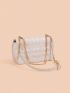 Metal Decor Quilted Flap Square Bag White Genuine Leather Fashionable