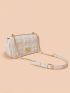 Metal Decor Quilted Flap Square Bag White Genuine Leather Fashionable