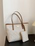 Geometric Pattern Shoulder Tote Bag Brown Fashionable With Purse