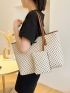 Geometric Pattern Shoulder Tote Bag Brown Fashionable With Purse