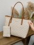 Geometric Pattern Shoulder Tote Bag Brown Fashionable With Purse