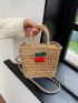 Mini Cherry Decor Straw Bag Hollow Our Double Handle For Vacation