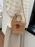 Mini Cherry Decor Straw Bag Hollow Our Double Handle For Vacation