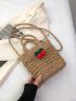 Mini Cherry Decor Straw Bag Hollow Our Double Handle For Vacation