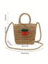 Mini Cherry Decor Straw Bag Hollow Our Double Handle For Vacation