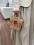 Mini Cherry Decor Straw Bag Hollow Our Double Handle For Vacation