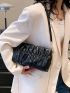 Small Ruched Bag Turn Lock Solid Black Minimalist