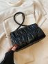 Small Ruched Bag Turn Lock Solid Black Minimalist