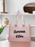 Letter Graphic Beach Bag Pink Large Capacity Vacation