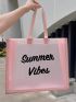 Letter Graphic Beach Bag Pink Large Capacity Vacation