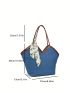 Twilly Scarf Decor Contrast Binding Shoulder Tote Bag Fashionable For Daily