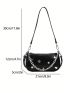 Metal & Chain Decor Hobo Bag Black Fashionable