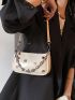 Metal & Chain Decor Hobo Bag White Fashionable For Daily