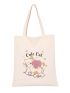 Cartoon Cat Graphic Shopper Bag White Casual Double Handle