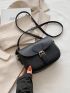 Mini Litchi Embossed Buckle Decor Flap Saddle Bag Black Fashionable