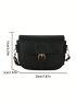 Mini Litchi Embossed Buckle Decor Flap Saddle Bag Black Fashionable