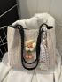 Twilly Scarf & Flower Decor Straw Bag Beige Double Handle For Vacation