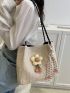 Twilly Scarf & Flower Decor Straw Bag Beige Double Handle For Vacation