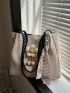 Twilly Scarf & Flower Decor Straw Bag Beige Double Handle For Vacation