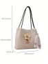 Twilly Scarf & Flower Decor Straw Bag Beige Double Handle For Vacation