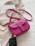 Mini Litchi Embossed Buckle Decor Flap Saddle Bag Hot Pink Fashionable