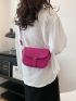 Mini Litchi Embossed Buckle Decor Flap Saddle Bag Hot Pink Fashionable