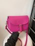 Mini Litchi Embossed Buckle Decor Flap Saddle Bag Hot Pink Fashionable