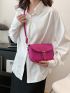 Mini Litchi Embossed Buckle Decor Flap Saddle Bag Hot Pink Fashionable