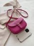 Mini Litchi Embossed Buckle Decor Flap Saddle Bag Hot Pink Fashionable