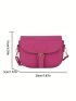 Mini Litchi Embossed Buckle Decor Flap Saddle Bag Hot Pink Fashionable