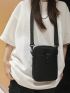 Mini Square Bag Solid Black Button Decor Minimalist