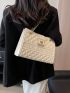 Quilted Pattern Square Bag Letter Embossed Turn Lock