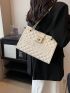 Quilted Pattern Square Bag Letter Embossed Turn Lock