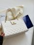 Quilted Pattern Square Bag Letter Embossed Turn Lock