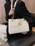 Quilted Pattern Square Bag Letter Embossed Turn Lock