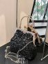 Small Square Bag Sequin Decor Kiss Lock Chain