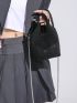 Mini Studded Decor Chain Bucket Bag Black Punk