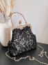 Small Square Bag Sequin Decor Kiss Lock Chain