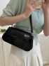 Crocodile Embossed Flap Crossbody Bag Black Medium