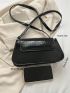 Crocodile Embossed Flap Crossbody Bag Black Medium