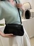 Crocodile Embossed Flap Crossbody Bag Black Medium