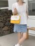 Two Tone Ruffle Trim Flap Square Bag Letter Embroidery