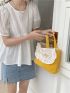 Two Tone Ruffle Trim Flap Square Bag Letter Embroidery