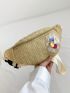 Vacation Straw Bag Flower Decor Braided Detail Adjustable Strap