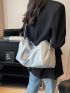 Fashionable Hobo Bag Silver Litchi Embossed Adjustable-strap PU