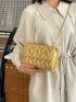 Fashionable Square Bag Gold Quilted Chain PU