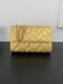 Fashionable Square Bag Gold Quilted Chain PU