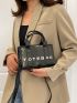 Mini Square Bag Letter Graphic Crocodile Embossed Metallic PU Funky